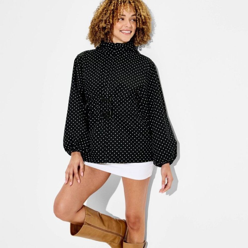 Women's Cinch Waist Raincoat - Wild Fable Black Polka Dots S